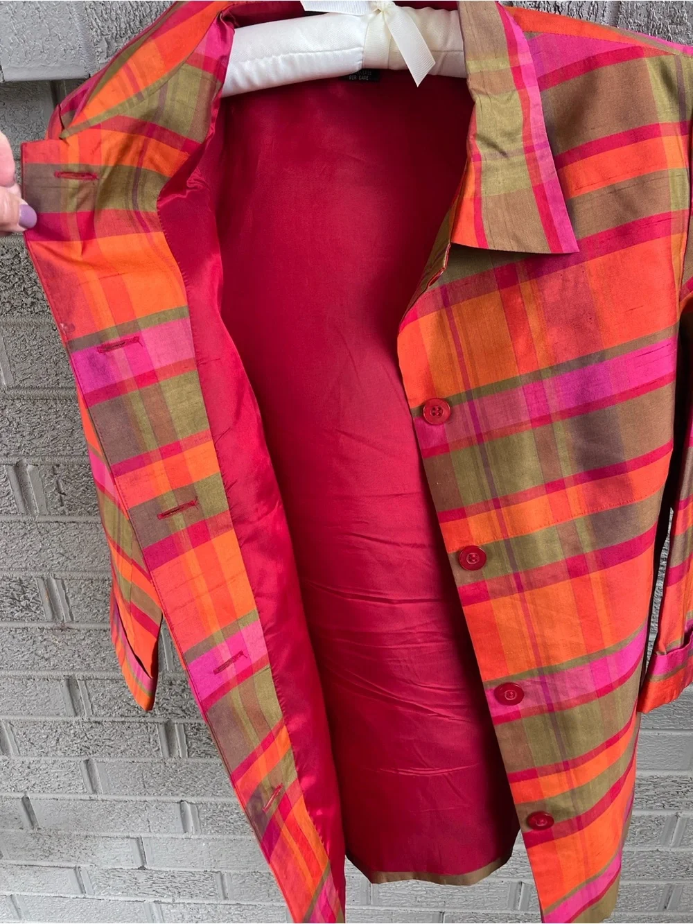 Silkland Women’s Plaid Button-Front Jacket/Top in Orange & Pink- size 10
